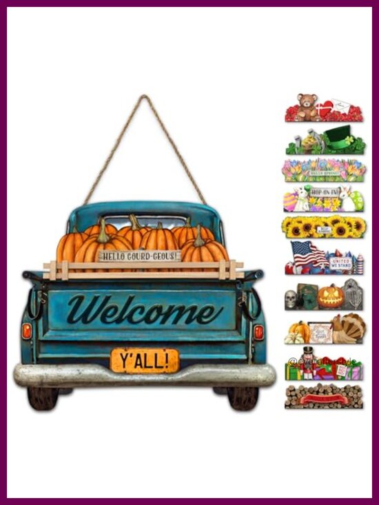 Other - Interchangeable Welcome Sign Front Door Farmhouse Truck 11 Seasonal Holiday